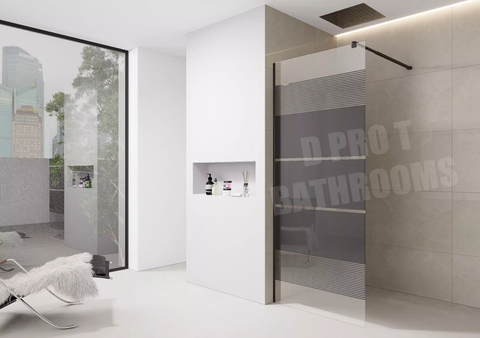 Black Printed Shower Screen Walk in Wet Room Enclosure 8mm Easy Clean Tempered Glass