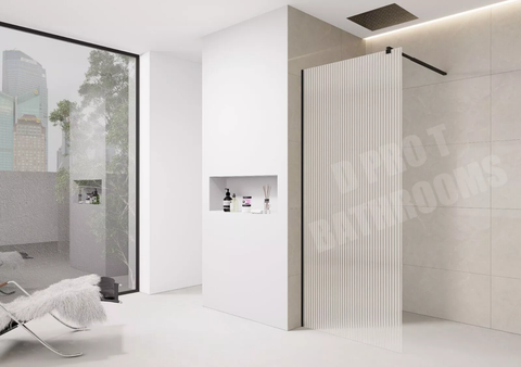 Fluted Walk-In Shower Screen 8mm Tempered Easy-Clean Glass with Black Trim