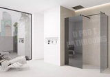 8mm Tinted Grey Shower Screen Enclosure – Black Trim, Walk-In Wet Room with Flipper Panel