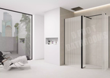 Fluted Walk-In Shower Screen 8mm Tempered Easy-Clean Glass with Black Trim
