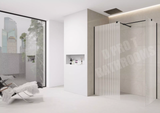 Fluted Walk-In Shower Screen 8mm Tempered Easy-Clean Glass with Black Trim