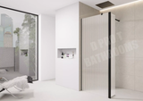 Fluted Walk-In Shower Screen 8mm Tempered Easy-Clean Glass with Black Trim