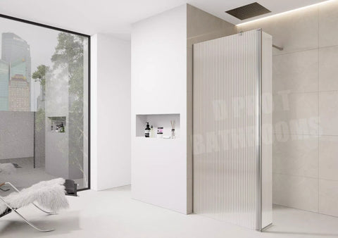 Fluted Walk-In Shower Screen 8mm Tempered Easy-Clean Glass with Chrome Trim