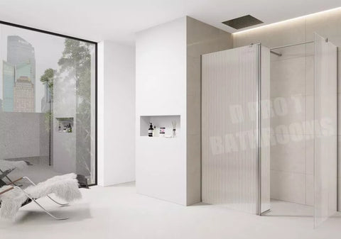 Fluted Walk-In Shower Screen 8mm Tempered Easy-Clean Glass with Chrome Trim