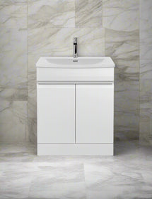 Handleless Bathroom High Gloss White Floor Standing Vanity Unit Sink Cabinet White Basin Storage Furniture Door Toilet
