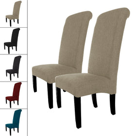 Set of 2 x linen Dining Chair High Scroll Back For Living Room Office Reception Restaurant