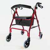 Red Lightweight Rollator With Seat 4 Wheel Walker Mobility Walking Frame Zimmer Disability Aid