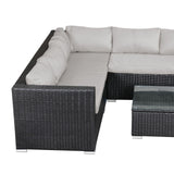 Corner Rattan Sofa Set Outdoor Garden Furniture Patio L-Shaped With Table 192cms