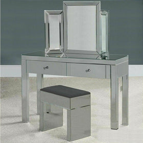 Mirrored Dressing Table Furniture Glass With Drawer Console Bedroom With Bevelled Mirror and Stool