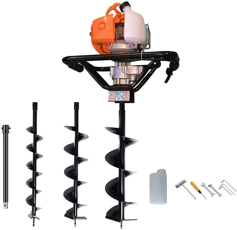 Petrol Earth Auger Post Hole Borer Ground Drill with 3 Bits, 4, 6, 8" Bits and accessories
