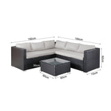 Corner Rattan Sofa Set Outdoor Garden Furniture Patio L-Shaped With Table 192cms
