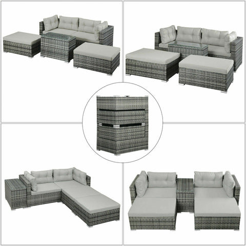 Rattan Garden Wicker Outdoor Sun Lounger Sofa Furniture Set Cube Corner Table