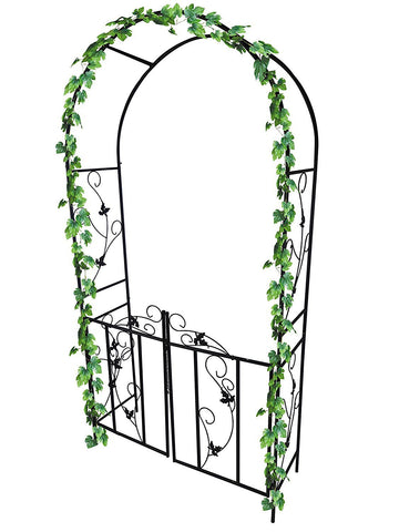 Metal Garden Arch With Gate Archway For Climbing Plants Ornament 
